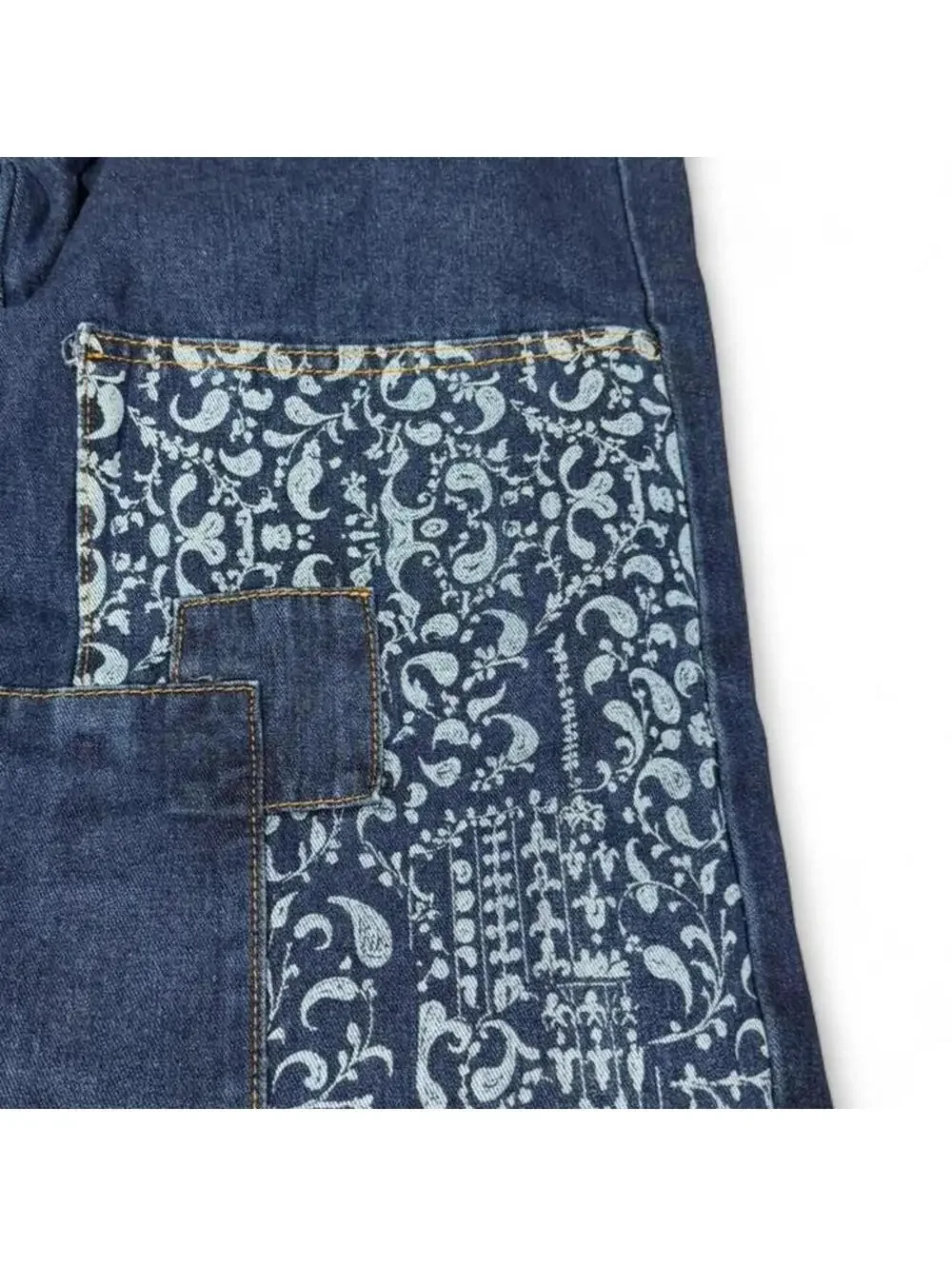 patchwork denim jean with paisley print and corduroy patches - Picture 6 of 6